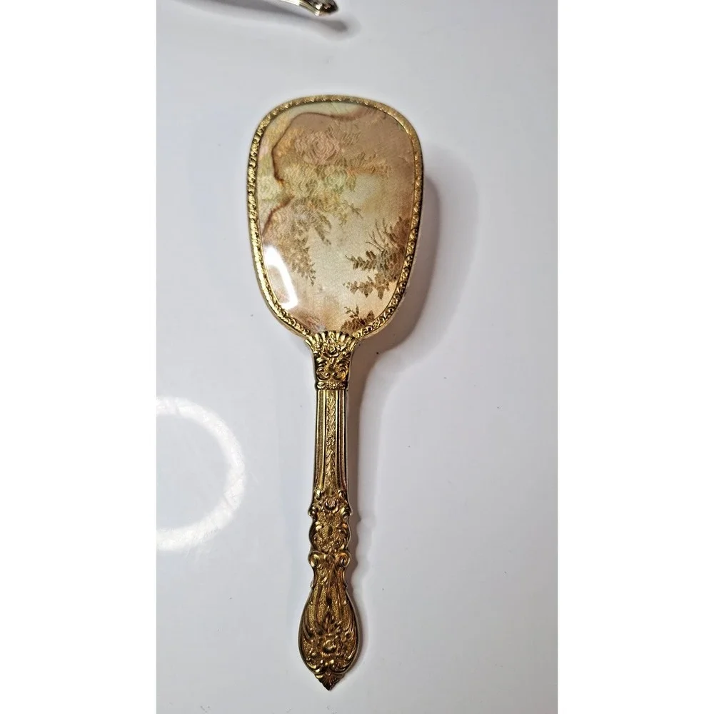 Gold-Tone Metal Vanity Hairbrush,Victorian-style Floral Design, Mid-20thcentur